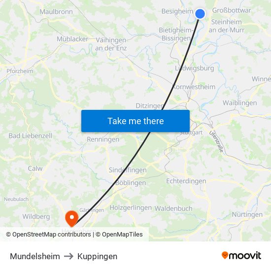 Mundelsheim to Kuppingen map