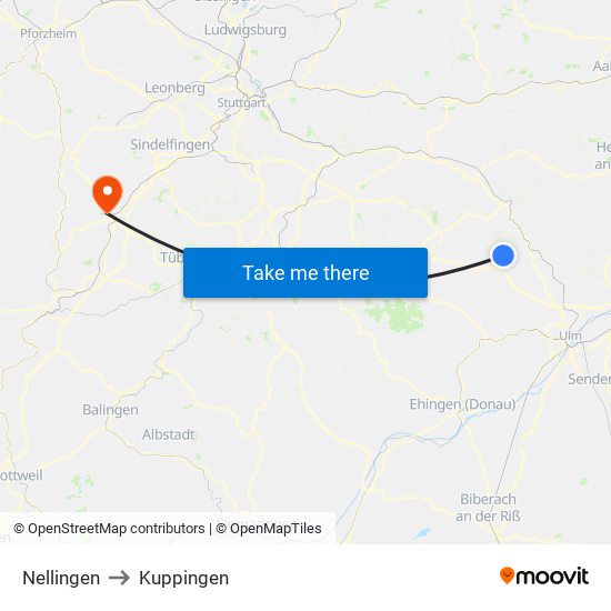 Nellingen to Kuppingen map