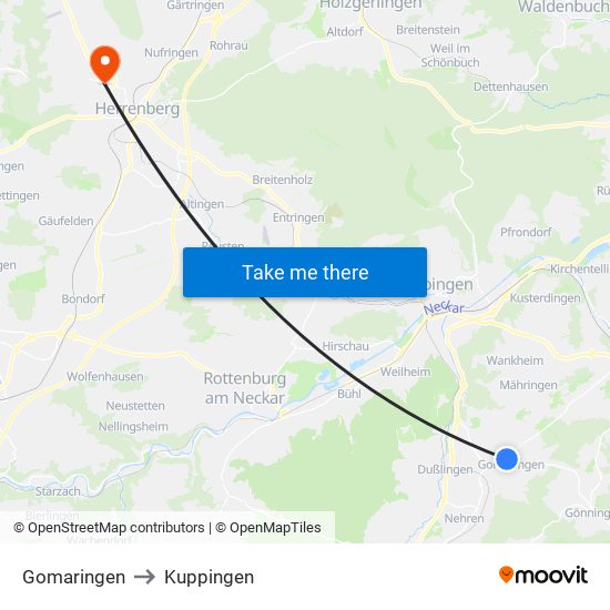 Gomaringen to Kuppingen map