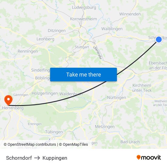 Schorndorf to Kuppingen map
