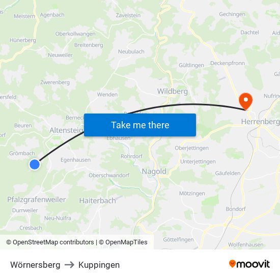 Wörnersberg to Kuppingen map