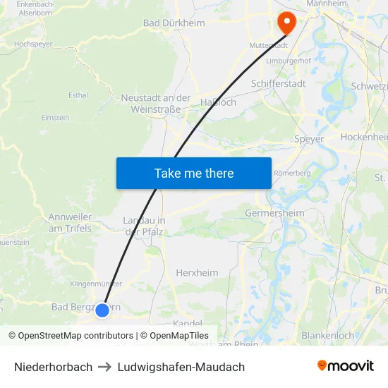Niederhorbach to Ludwigshafen-Maudach map