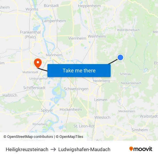 Heiligkreuzsteinach to Ludwigshafen-Maudach map