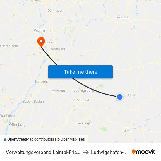 Verwaltungsverband Leintal-Frickenhofer Höhe to Ludwigshafen-Maudach map