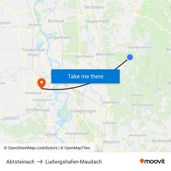 Abtsteinach to Ludwigshafen-Maudach map