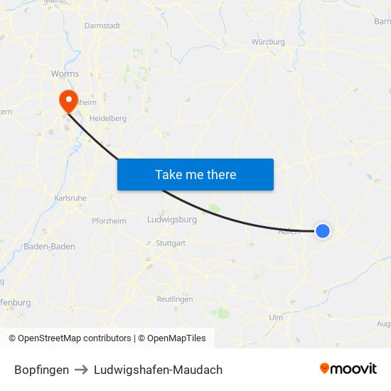 Bopfingen to Ludwigshafen-Maudach map