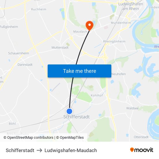 Schifferstadt to Ludwigshafen-Maudach map