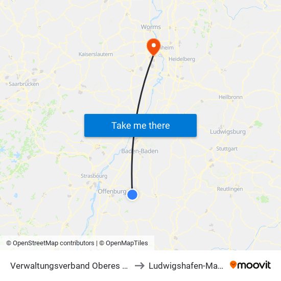 Verwaltungsverband Oberes Renchtal to Ludwigshafen-Maudach map