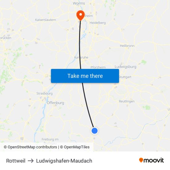 Rottweil to Ludwigshafen-Maudach map
