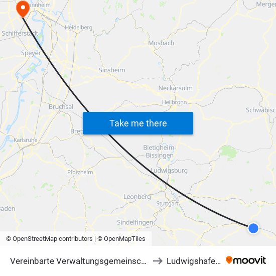 Vereinbarte Verwaltungsgemeinschaft Der Stadt Göppingen to Ludwigshafen-Maudach map