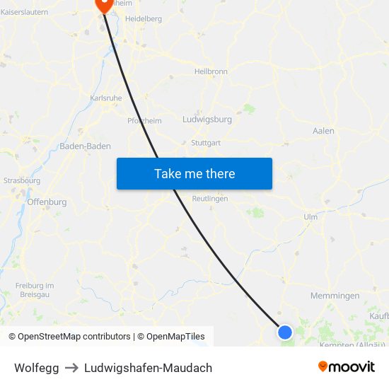 Wolfegg to Ludwigshafen-Maudach map