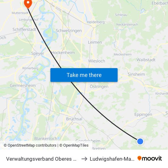 Verwaltungsverband Oberes Zabergäu to Ludwigshafen-Maudach map