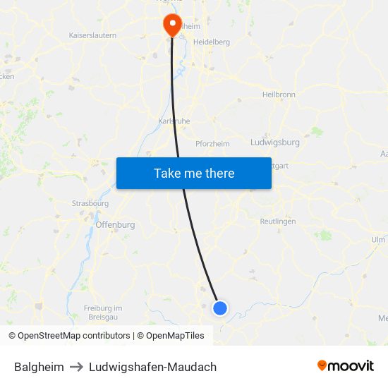 Balgheim to Ludwigshafen-Maudach map