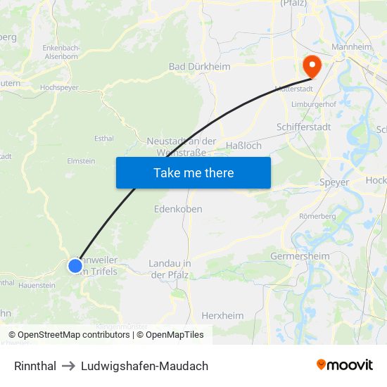 Rinnthal to Ludwigshafen-Maudach map