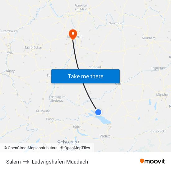 Salem to Ludwigshafen-Maudach map