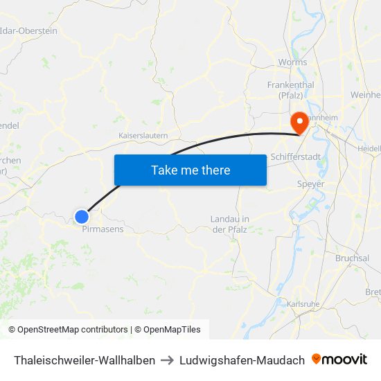 Thaleischweiler-Wallhalben to Ludwigshafen-Maudach map