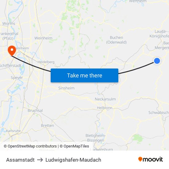 Assamstadt to Ludwigshafen-Maudach map