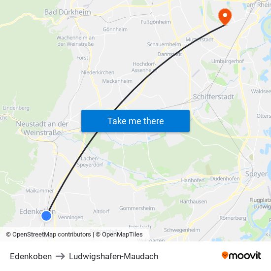 Edenkoben to Ludwigshafen-Maudach map
