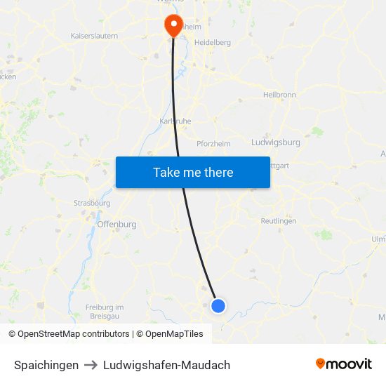 Spaichingen to Ludwigshafen-Maudach map