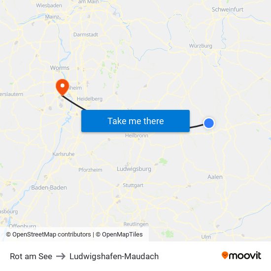 Rot am See to Ludwigshafen-Maudach map