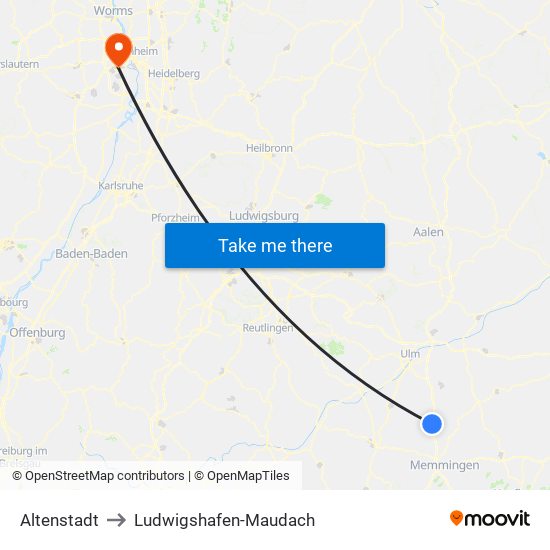 Altenstadt to Ludwigshafen-Maudach map