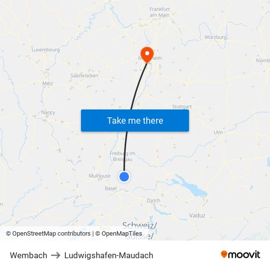 Wembach to Ludwigshafen-Maudach map