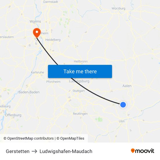 Gerstetten to Ludwigshafen-Maudach map