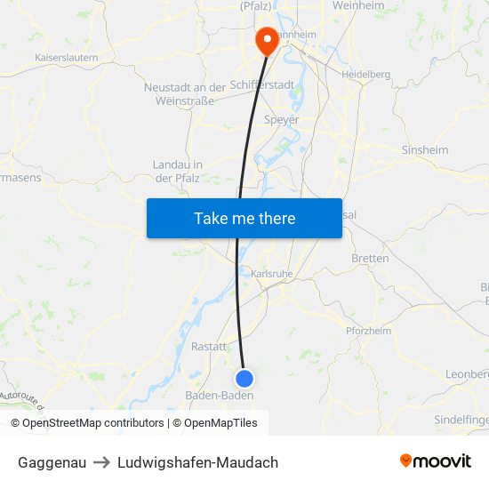 Gaggenau to Ludwigshafen-Maudach map