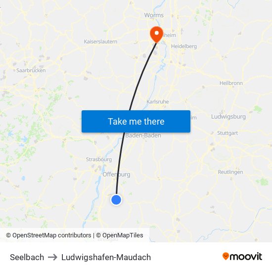 Seelbach to Ludwigshafen-Maudach map