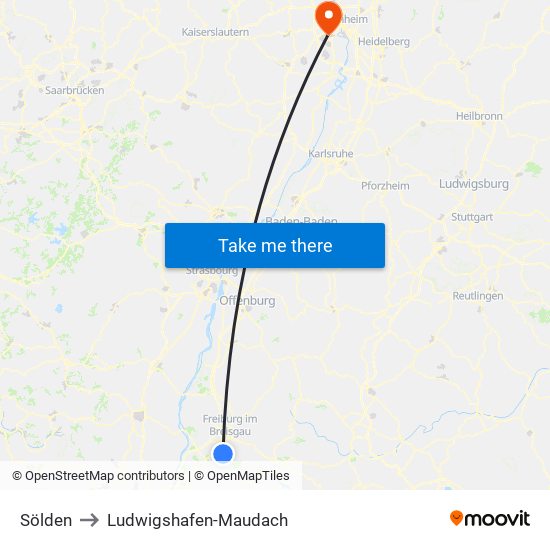 Sölden to Ludwigshafen-Maudach map