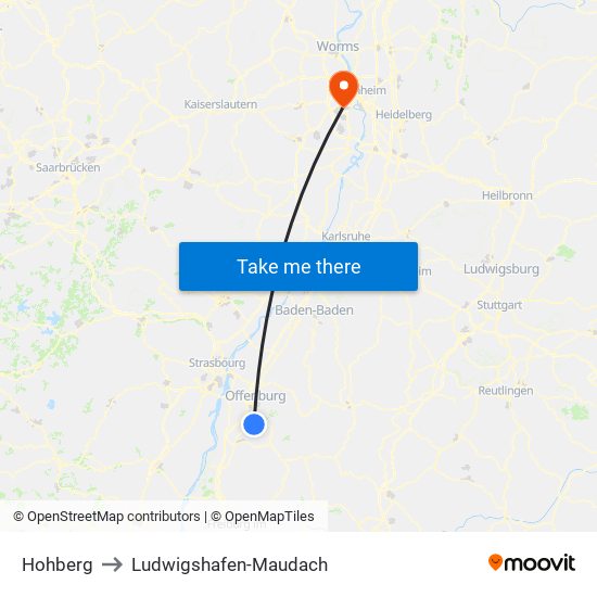 Hohberg to Ludwigshafen-Maudach map