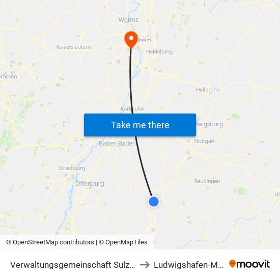 Verwaltungsgemeinschaft Sulz am Neckar to Ludwigshafen-Maudach map