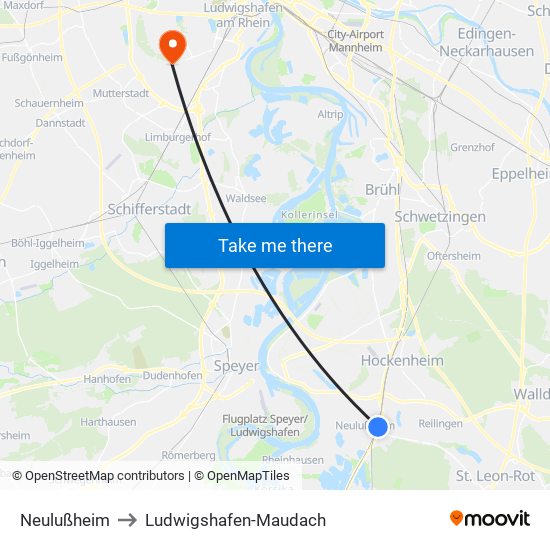 Neulußheim to Ludwigshafen-Maudach map