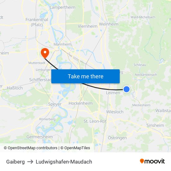 Gaiberg to Ludwigshafen-Maudach map