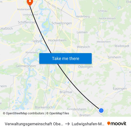 Verwaltungsgemeinschaft Oberderdingen to Ludwigshafen-Maudach map