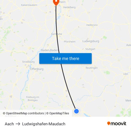 Aach to Ludwigshafen-Maudach map