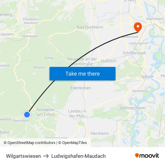 Wilgartswiesen to Ludwigshafen-Maudach map