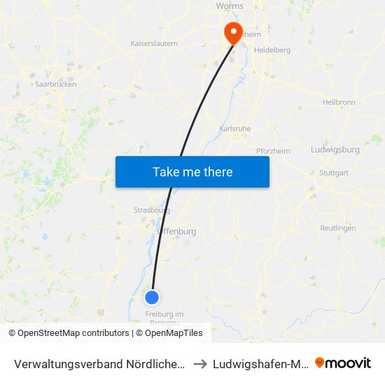 Verwaltungsverband Nördlicher Kaiserstuhl to Ludwigshafen-Maudach map