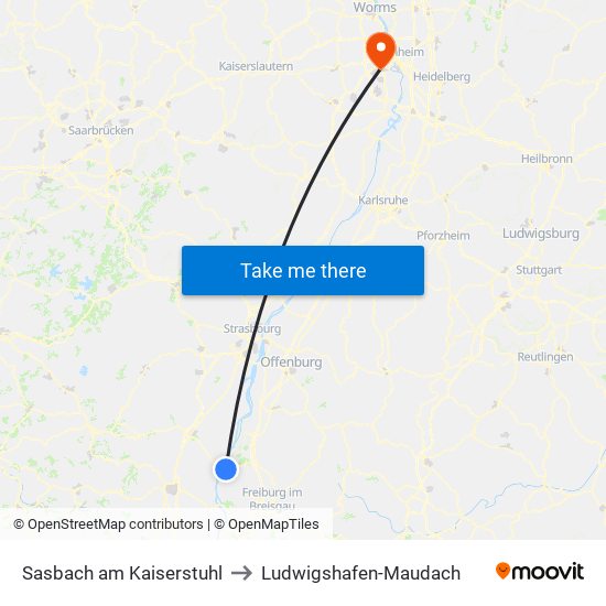 Sasbach am Kaiserstuhl to Ludwigshafen-Maudach map