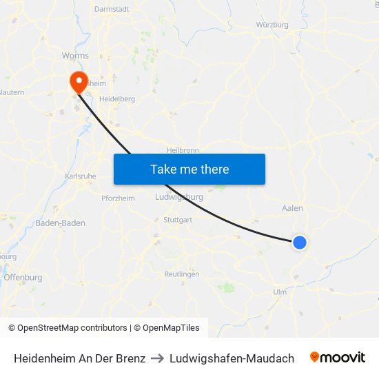 Heidenheim An Der Brenz to Ludwigshafen-Maudach map