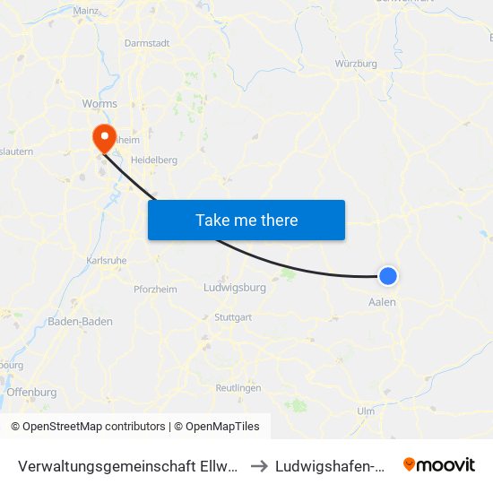 Verwaltungsgemeinschaft Ellwangen (Jagst) to Ludwigshafen-Maudach map