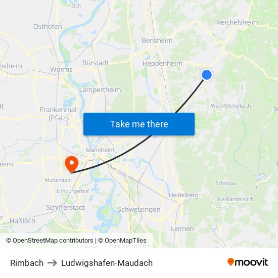 Rimbach to Ludwigshafen-Maudach map