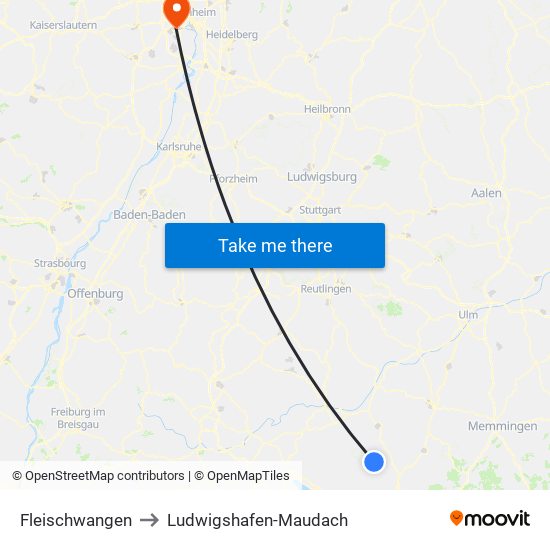 Fleischwangen to Ludwigshafen-Maudach map