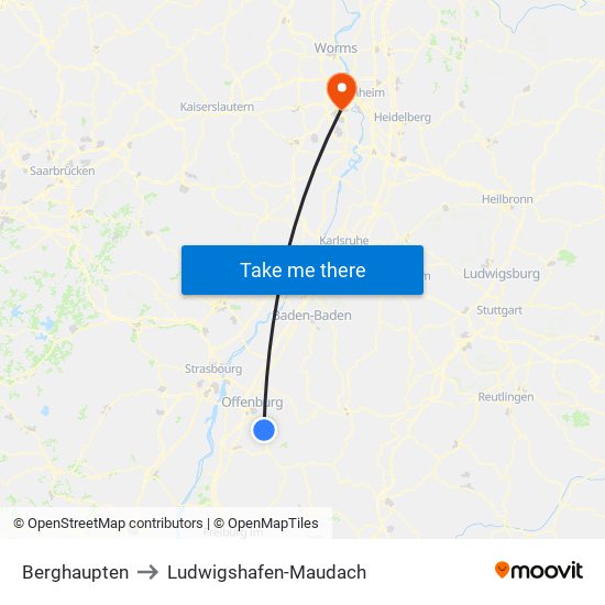 Berghaupten to Ludwigshafen-Maudach map