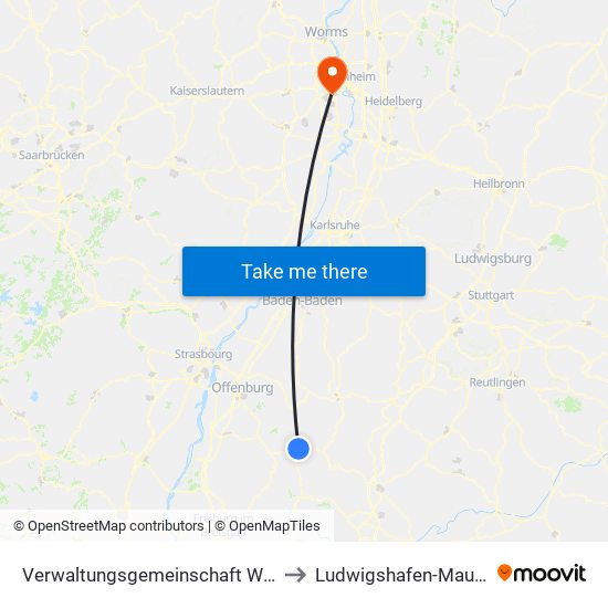 Verwaltungsgemeinschaft Wolfach to Ludwigshafen-Maudach map