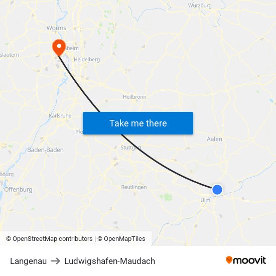 Langenau to Ludwigshafen-Maudach map