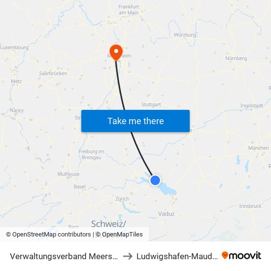 Verwaltungsverband Meersburg to Ludwigshafen-Maudach map