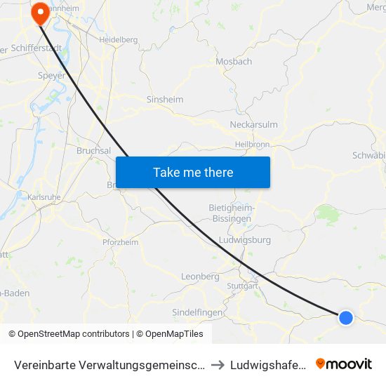 Vereinbarte Verwaltungsgemeinschaft Der Stadt Uhingen to Ludwigshafen-Maudach map