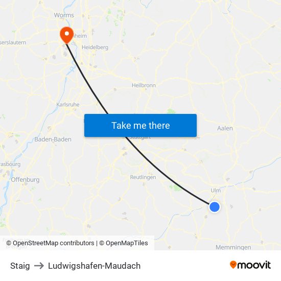 Staig to Ludwigshafen-Maudach map