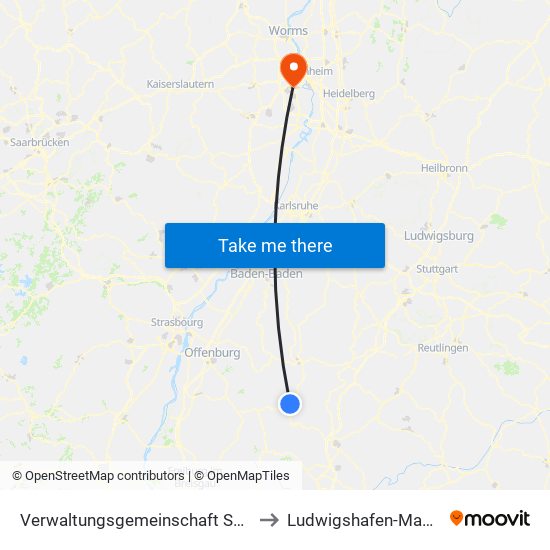 Verwaltungsgemeinschaft Schiltach to Ludwigshafen-Maudach map